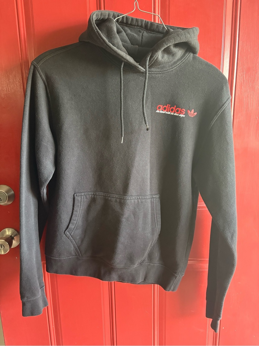 Men’s Adidas - Black Hoodie -Red Chest Logo - Size Small